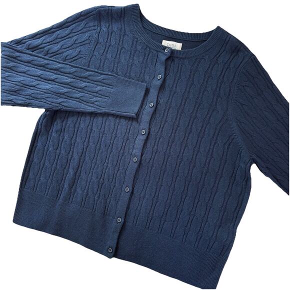NWT Croft & Barrow The Extra Soft Button Up Cardigan Cable Knit Blue Size Large - Picture 1 of 16